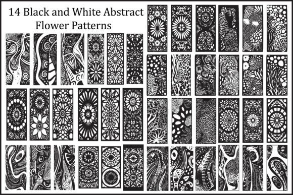 12 Black White Abstract Flower Pattern