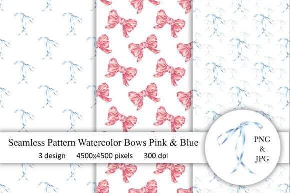 Bows Seamless Pattern Watercolor Blue