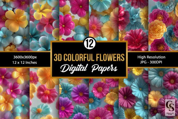 Colorful 3D Floral Digital Papers: A Versatile Tool for Creative Projects