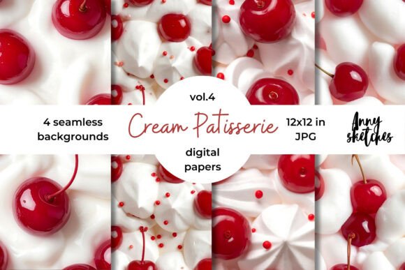 Cream and Cherry Digital Paper Kit