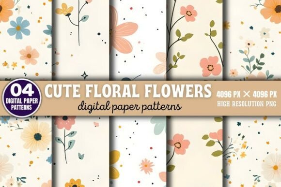 Cute Floral Flowers Digital Paper Patter for Creative Projects