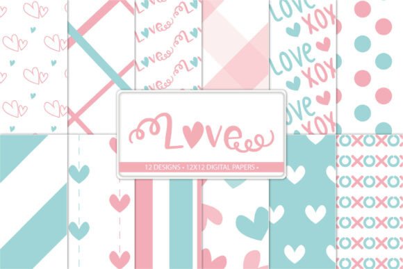 Love Pink Blue Digital Papers