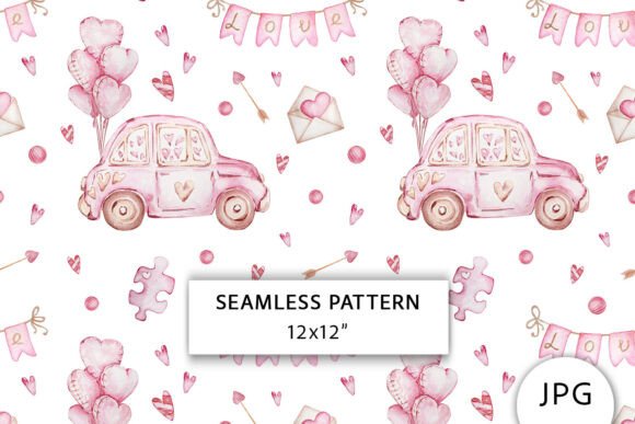 Pink Car with Balloons Seamless Pattern