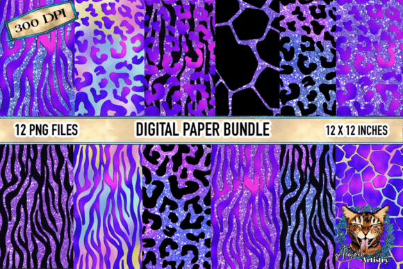 Purple Faux Glitter Animal Print