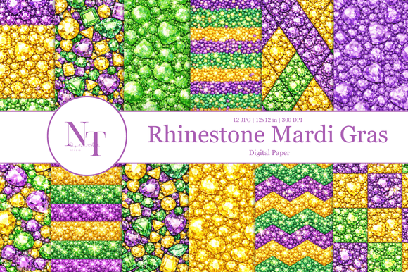 Rhinestone Mardi Gras Digital Paper: A Sparkling Addition to Your Carnival Creations