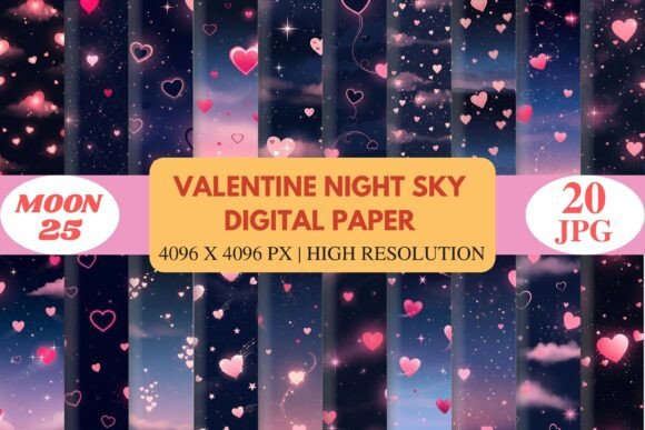 Valentine Night Sky Digital Paper