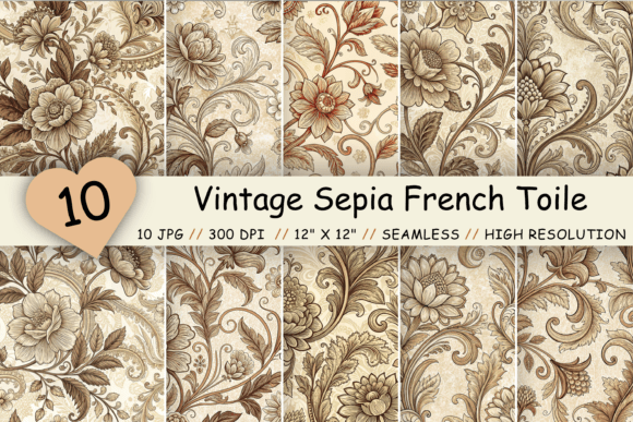 Vintage Sepia French Toile Pattern
